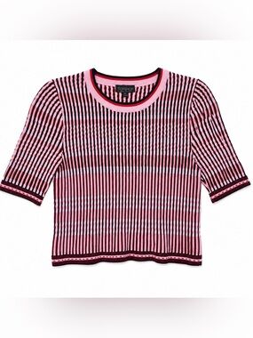 Topshop Pink Red Navy Striped Ribbed Knit Crop Top Size 6